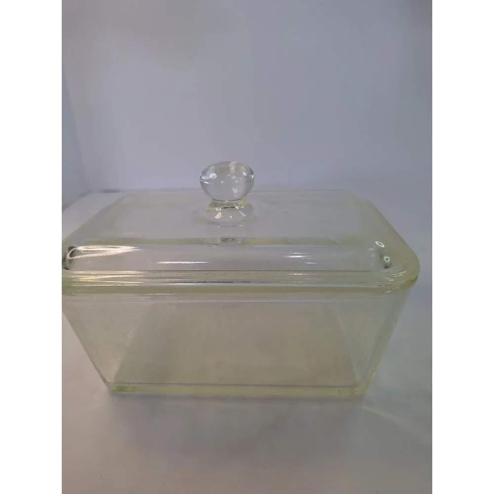 Vintage Clear Glass Refrigerator Dish with Lid Textured Bottom Storage Container